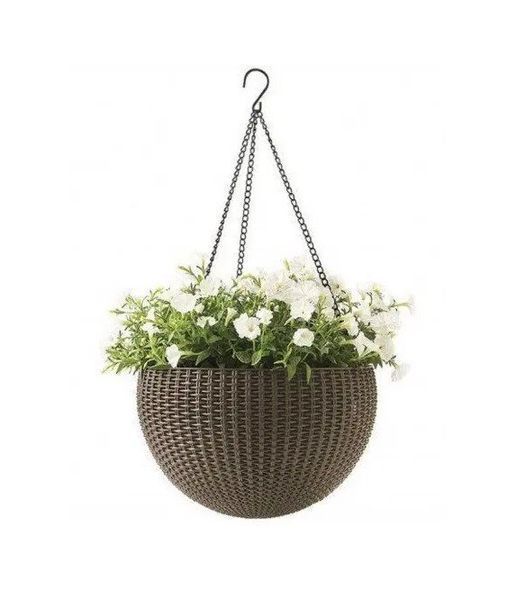 Подвесной цветочный горшок кашпо Keter Rattan Style Hanging 8,6л мокко 230502 230502 фото