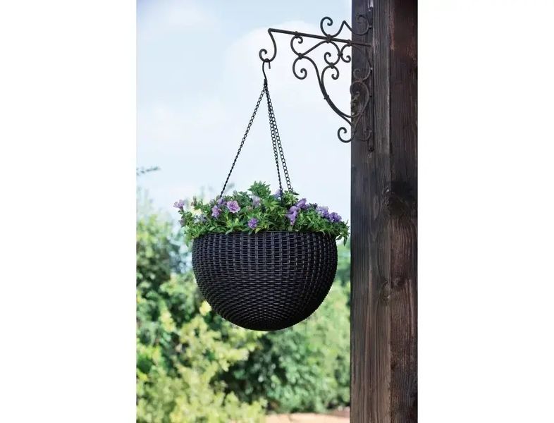 Підвісний горщик для квітів Keter Rattan Style Hanging графіт (253845) 229545 229545 фото