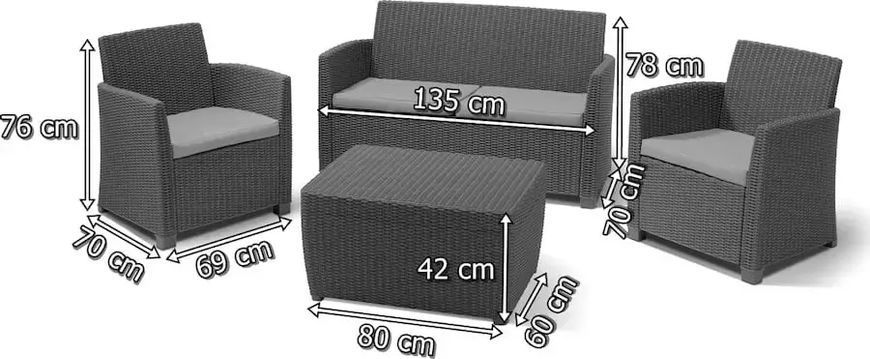Комплект меблів для тераси CORONA WITH CUSHION BOX Графіт 231616 231616 фото